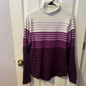 Duluth Trading Co Purple and White Striped Turtleneck Sweater